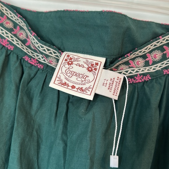 Especia Embroidered Tiered Ruffle Pull On Maxi Skirt Boho green pink large - Picture 5 of 7